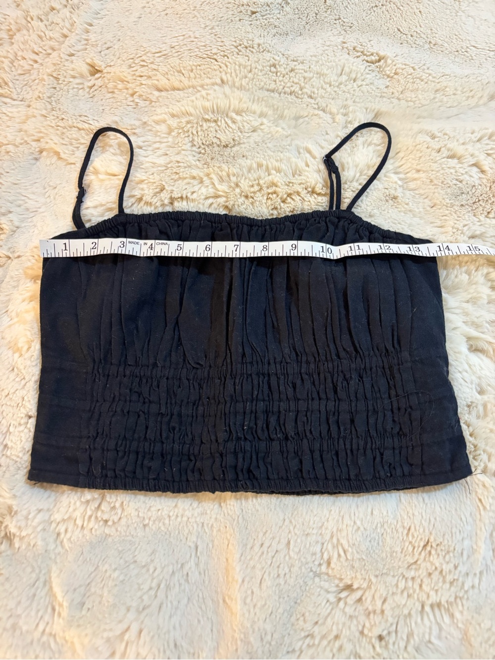 Abercrombie & Fitch Black Linen Smocked Cropped Cami - Picture 2 of 5